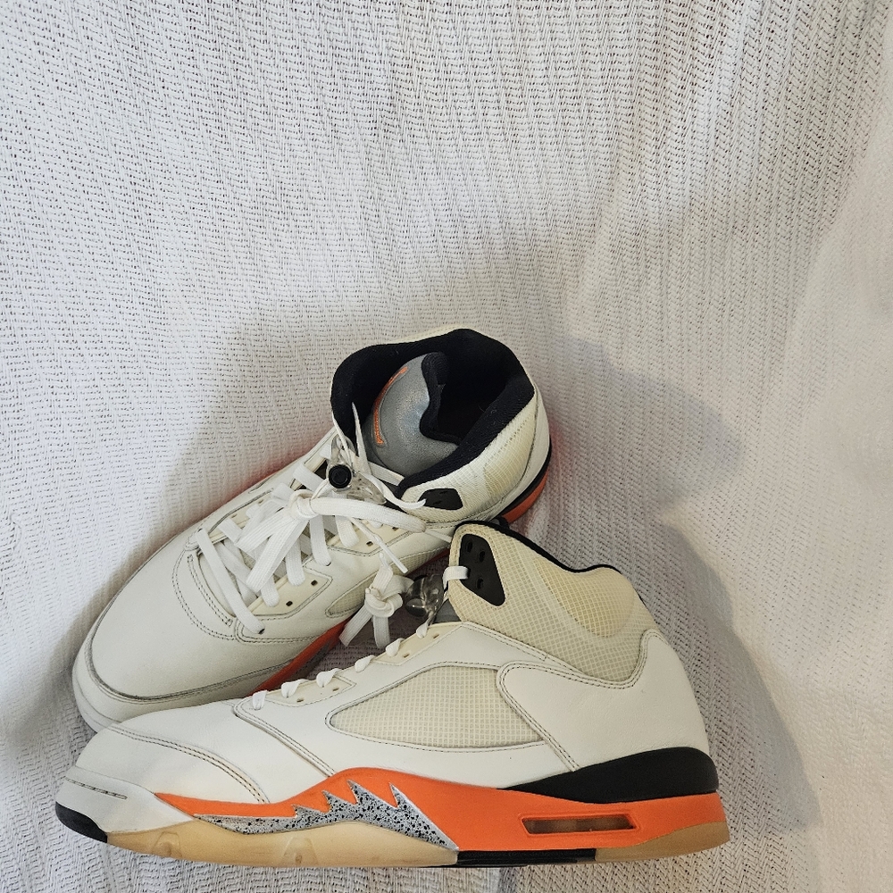 Jordan 5 Men's White and Orange Sneakers Size 14 - Picture 2 of 16